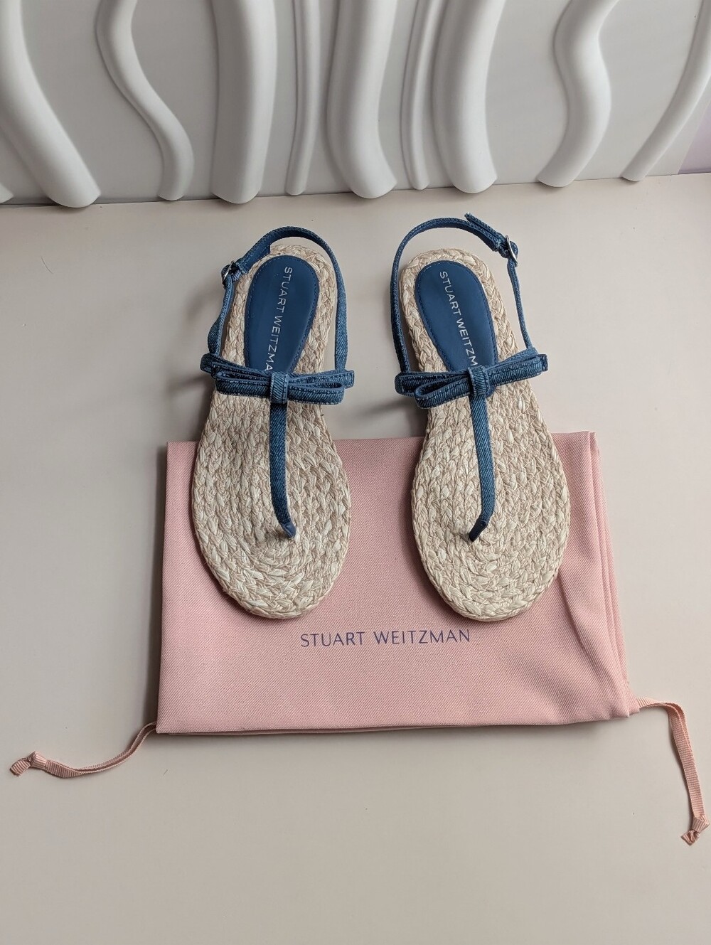 NIB Stuart Weitzman Felicity Espadrille Sandals Blue Bow 7.5